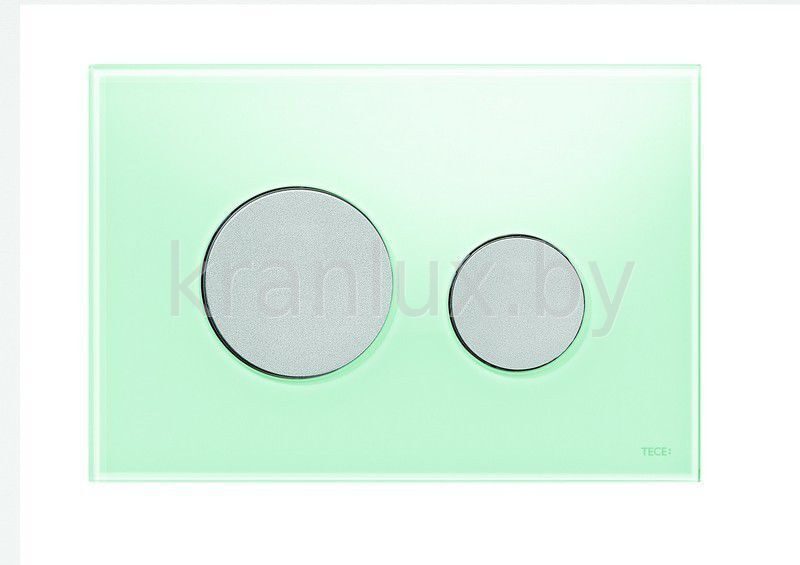 TECE TECEloop 9.240.652 Панель (кнопка) смыва для инсталляции унитаза с двумя клавишами стеклянная, стекло зеленое, клавиши матовый хром