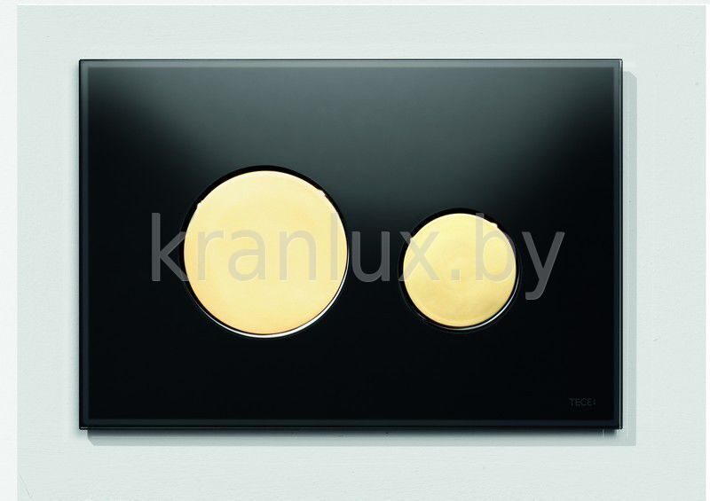 TECE TECEloop 9.240.658 Панель (кнопка) смыва для инсталляции унитаза с двумя клавишами стеклянная, стекло черное, клавиши золотистые