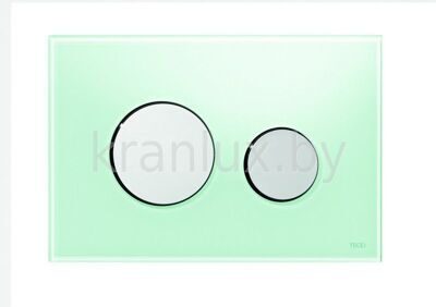 TECE TECEloop 9.240.653 Панель (кнопка) смыва для инсталляции унитаза с двумя клавишами стеклянная, стекло зеленое, клавиши глянцевый хром